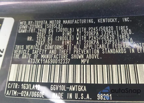 2009 Toyota Venza Base V6 from USA, damaged, VIN 4T3ZK11A69U012337